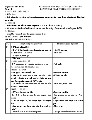 Giáo án Tập làm văn 4 - Tuần 8, Bài: Luyện tập phát triển câu chuyện - Năm học 2018-2019