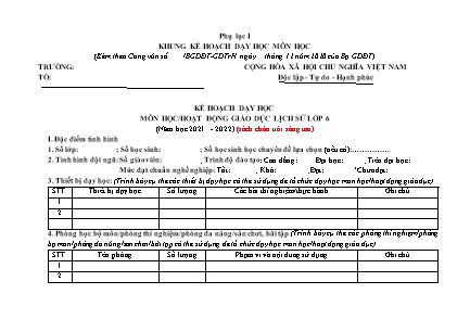 Kế hoạch dạy học môn Đạo đức Lớp 6 - Bộ sách Chân trời sáng tạo