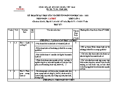 Kế hoạch dạy học phân môn Lịch sử Lớp 6 (Lần 2) - Năm học 2021-2022