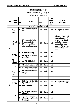 Kế hoạch dạy môn Tiếng Việt Khối 4 - Năm học 2021-2022