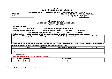 Khung kế hoạch dạy học môn Lịch sử 6 (Sách Kết nối tri thức) - Năm học 2021-2022