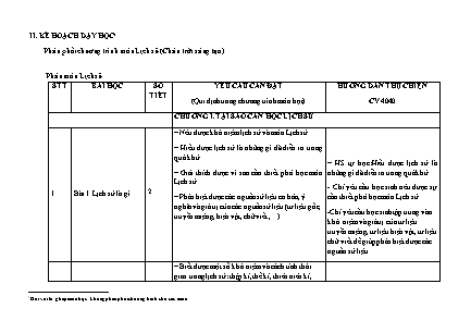 Khung phân phối chương trình môn Lịch sử 6 - Sách Chân trời sáng tạo