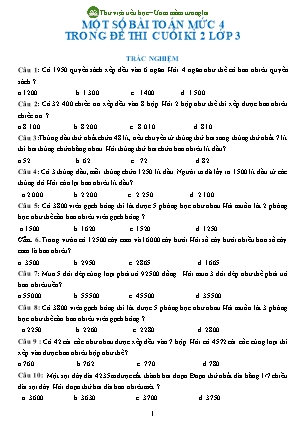 Một số bài toán mức độ 4 trong đề thi cuối kì II Lớp 3 (Có đáp án)