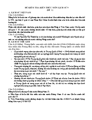 Một số đề luyện thi học sinh giỏi môn Lịch sử 9 (Có đáp án)