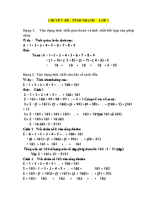 Ôn luyện học sinh giỏi Lớp 3 - Chuyên đề Tính nhanh