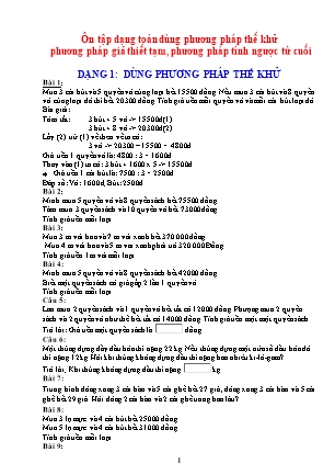 Ôn tập dạng toán dùng phương pháp thế khử phương pháp giả thiết tạm, phương pháp tính ngược từ cuối Lớp 4