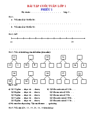 Phiếu bài tập cuối tuần môn Toán Lớp 1
