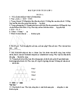 Phiếu bài tập cuối tuần môn Toán Lớp 3