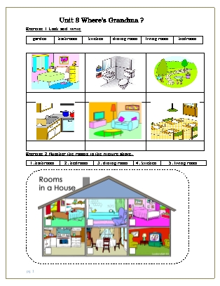 Phiếu ôn hè Tiếng Anh Lớp 1 - Unit 8: Where’s Grandma?