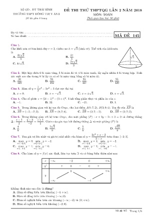 4 Đề thi thử THPT Quốc gia Lần 2 môn Toán Lớp 12 - Năm học 2017-2018 - Trường THPT Đông Thụy Anh (Kèm đáp án)