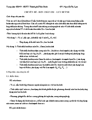 Bài giảng Hóa học Lớp 10 - Chuyên đề: Đơn chất Oxi. Lưu Huỳnh - Nguyễn Thị Lựa