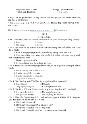 Bài tập Lịch sử Lớp 11 - Đề số 4 - Trung tâm GDNN-GDTX Thành phố Thái Bình (Kèm đáp án)