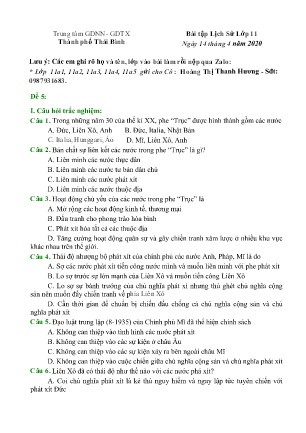 Bài tập Lịch sử Lớp 11 - Đề số 5 - Trung tâm GDNN-GDTX Thành phố Thái Bình (Kèm đáp án)