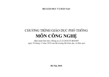 Chương trình Giáo dục phổ thông môn Công nghệ