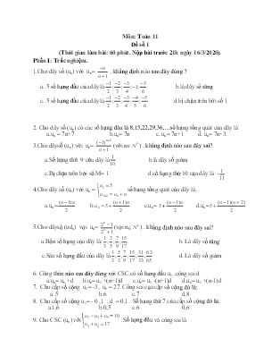 Đề cương ôn tập môn Toán Lớp 11 - Đề số 1 - Năm học 2019-2020