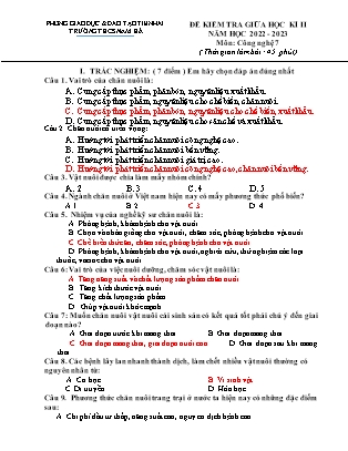 Đề kiểm tra giữa học kì II môn Công nghệ Lớp 7 - Năm học 2022-2023 - Trường THCS Nam Hà (Có đáp án)