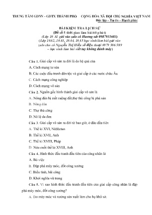 Đề kiểm tra môn Lịch sử Lớp 10 - Số 5 - Trung tâm GDNN-GDTX Thành phố (Kèm đáp án)