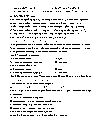 Đề kiểm tra môn Sinh học Lớp 11 - Chương 3: Sinh trưởng và phát triển - Trung tâm GDNN – GDTX Thành phố Thái Bình
