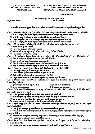 Đề thi thử THPT Quốc gia Lần 1 môn Lịch sử Lớp 12 - Mã đề: 237 - Năm học 2017-2018 - Trường THPT Đông Thụy Anh (Kèm đáp án)