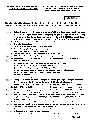 Đề thi thử THPT Quốc gia Lần 2 môn Hóa học Lớp 12 - Mã đề: 264 - Năm học 2017-2018 - Trường THPT Đông Thụy Anh (Kèm đáp án)