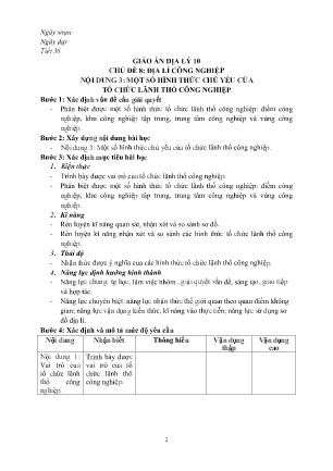 Giáo án Địa lí Lớp 10 - Chủ đề 8 - Nội dung 3: Một số hình thức chủ yếu của tổ chức lãnh thổ công nghiệp