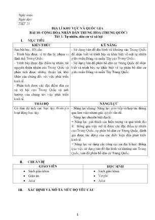 Giáo án Địa lí Lớp 11 - Tiết 23, Bài 10: Cộng hòa nhân dân Trung Hoa (Trung Quốc)