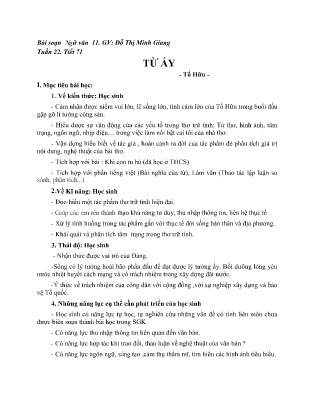 Giáo án Ngữ Văn Lớp 11 - Tuần 22, Tiết 71. Từ ấy - Đỗ Thị Minh Giang