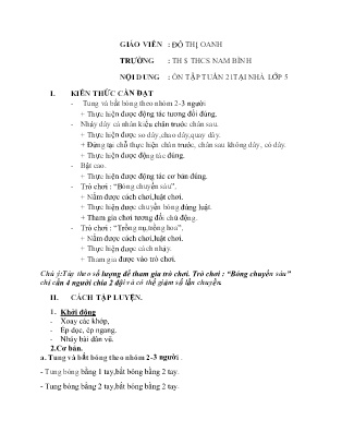 Giáo án Thể dục Lớp 5 - Bài: Ôn tập tuần 21 tại nhà - Đỗ Thị Oanh