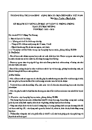 Kế hoạch xây dựng lớp học an toàn và phòng chống bạo lực học đường