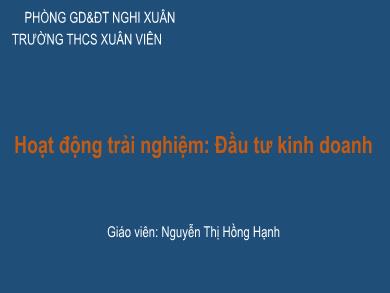 Bài giảng Toán 6 (Hoạt động trải nghiệm) Sách Cánh diều - Đầu tư kinh doanh - Nguyễn Thị Hồng Hạnh