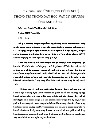 Bài Tham luận Ứng công nghệ thông tin trong dạy học Vật lý chương sóng ánh sáng - Nguyễn Văn Thắng
