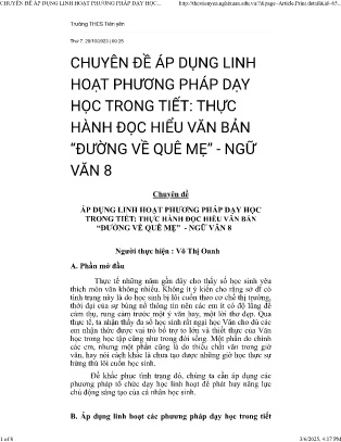 Chuyên đề Áp dụng linh hoạt phương pháp dạy học trong tiết: Thực hành đọc hiểu văn bản Đường về quê mẹ - Ngữ văn 8