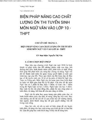 Chuyên đề Biện pháp nâng cao chất lượng ôn thi tuyển sinh môn Ngữ văn vào Lớp 10 THPT