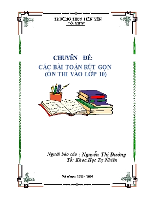 Chuyên đề Các bài toán rút gọn (Ôn thi vào Lớp 10)