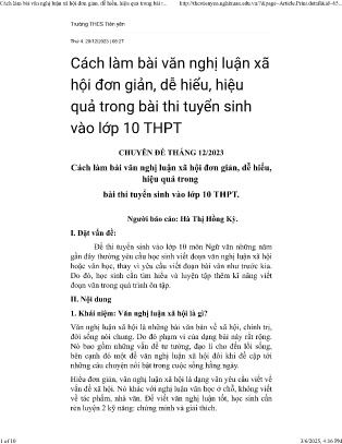 Chuyên đề Cách làm bài văn nghị luận xã hội đơn giản, dễ hiểu, hiệu quả trong bài thi tuyển sinh vào Lớp 10 THPT