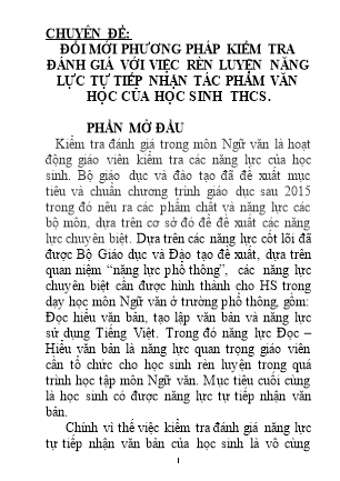 Chuyên đề Đổi mới phương pháp kiểm tra đánh giá với việc rèn luyện năng lực tự tiếp nhận tác phẩm Văn học của Học sinh THCS