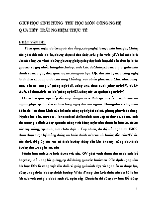 Chuyên đề Giúp học sinh hứng thú học ở môn Công nghệ qua tiết trải nghiệm thực tế