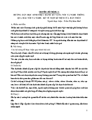 Chuyên đề Hướng dẫn học sinh thực hành kỹ năng nói và nghe thông qua bài: Nói và nghe Kể về một kỉ niệm của bản thân