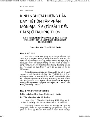 Chuyên đề Kinh nghiệm hướng dẫn dạy tiết ôn tập phân môn Địa lý 6 (Từ bài 1 đến bài 5) ở trường THCS