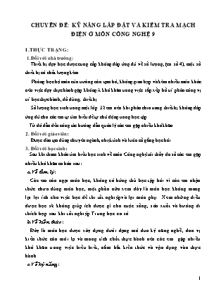 Chuyên đề Kỹ năng lắp đặt và kiểm tra mạch điện ở môn Công Nghệ 9