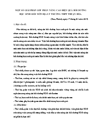 Chuyên đề Một số giải pháp góp phần nâng cao hiệu quả bồi dưỡng Học sinh giỏi môn Địa lý Trường THPT Thuận Hòa