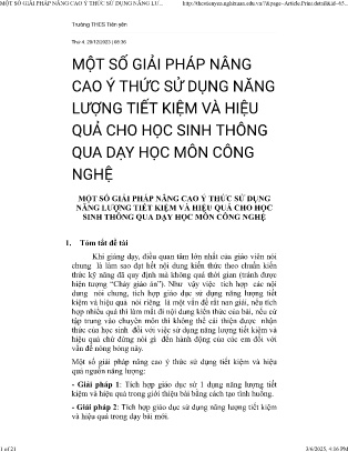 Chuyên đề Một số giải pháp nâng cao ý thức sử dụng năng lượng tiết kiệm và hiệu quả cho học sinh thông qua dạy học môn Công nghệ