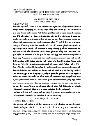 Chuyên đề Một số kinh nghiệm giúp học Lớp 6 học tốt phần ngữ âm Tiếng Anh mới