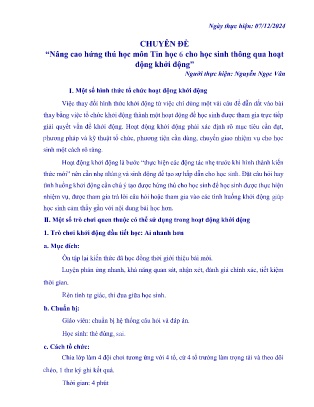 Chuyên đề Nâng cao hứng thú học môn Tin học 6 cho học sinh thông qua hoạt động khởi động