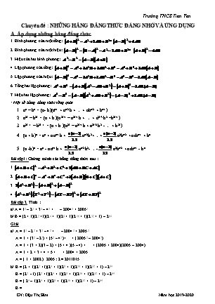 Chuyên đề Những hằng đẳng thức đáng nhớ và ứng dụng