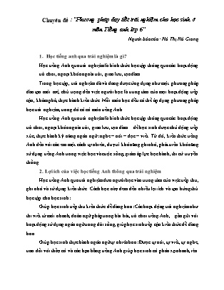 Chuyên đề Phương pháp dạy tiết trải nghiệm cho học sinh ở môn Tiếng anh lớp 6