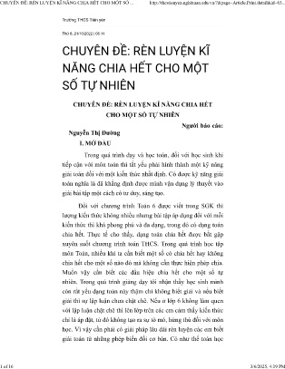 Chuyên đề Rèn luyện kĩ năng chia hết cho một số tự nhiên