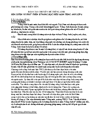 Chuyên đề Rèn luyện và phát triển kỹ năng đọc hiểu môn Tiếng Anh Lớp 6