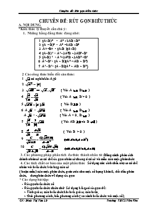 Chuyên đề Rút gọn biểu thức - Đinh Thị Thu Lê