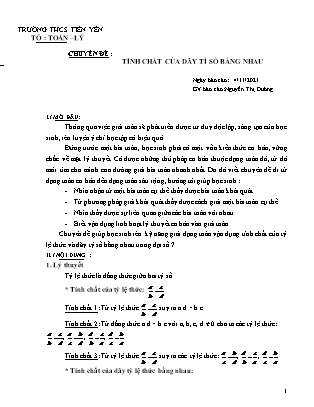 Chuyên đề Tính chất của dãy tỉ số bằng nhau